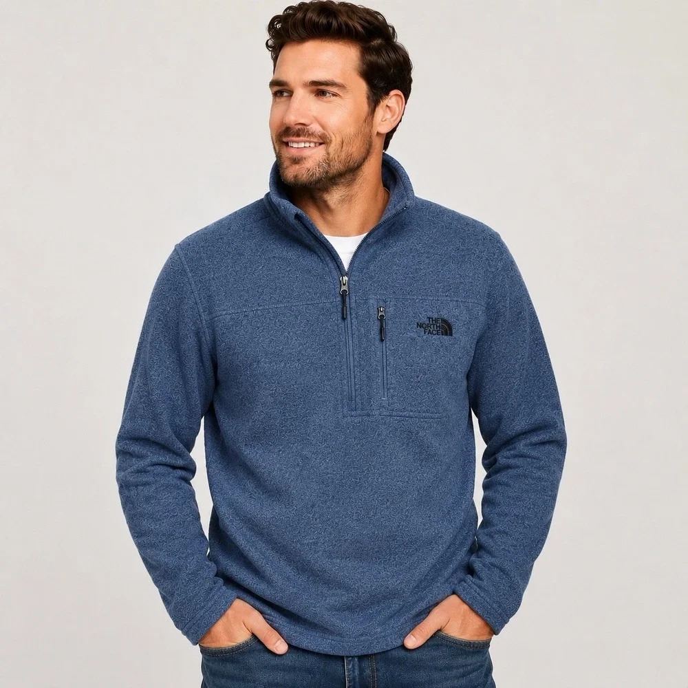 The North Face Men's Small 1/4 Zip Fleece Pullover Sweater Charcoal Blue
